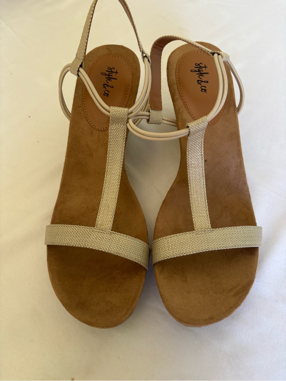 Style & Co. Beige T-Strap Slingback Sandals